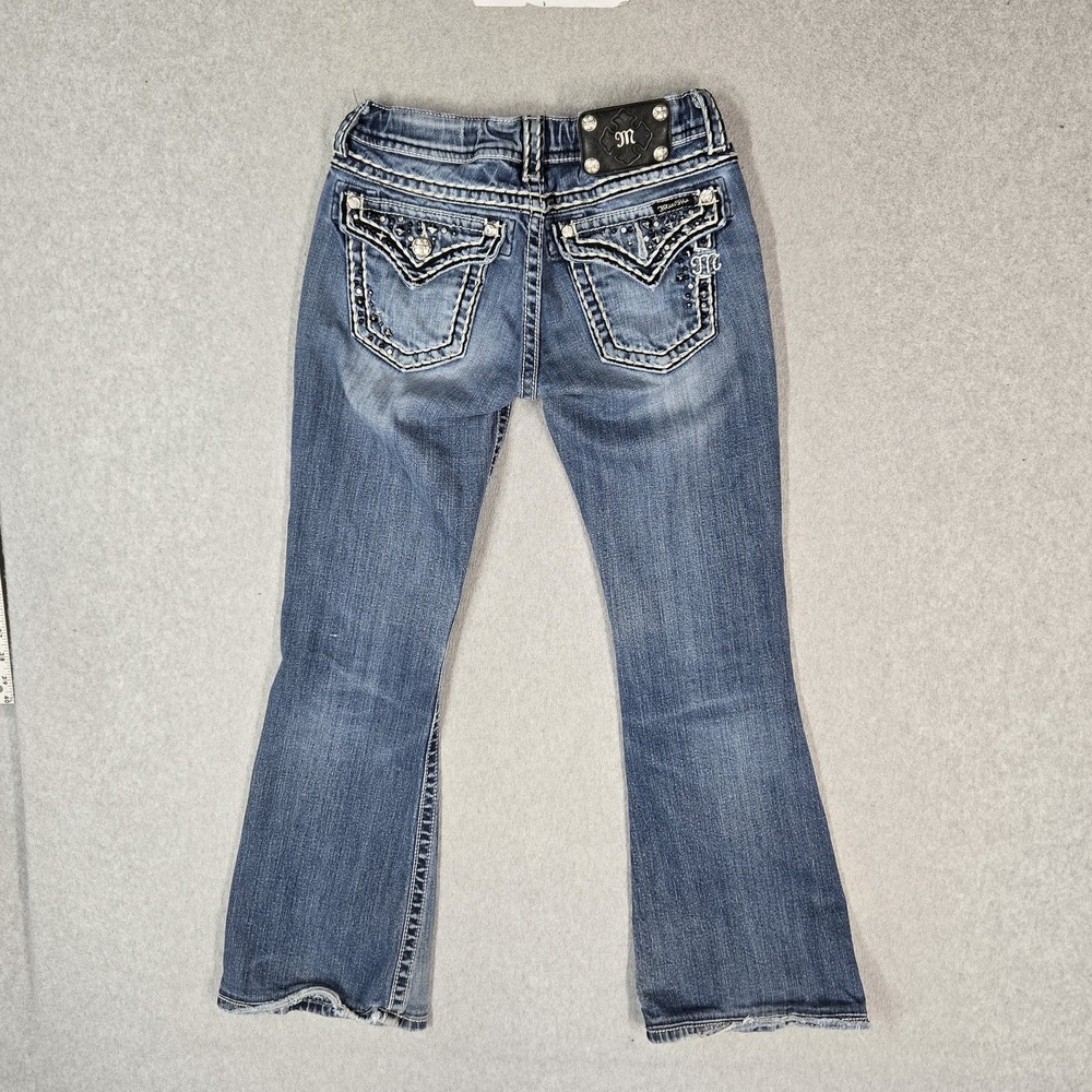 Miss Me Women Jeans 28 Blue Denim Embroidered Flared 27" Inseam READ
